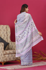Mulmul Cotton Saree with Hand Block Print - Shivanya Handicrafts Women's Traditional Indian Wear